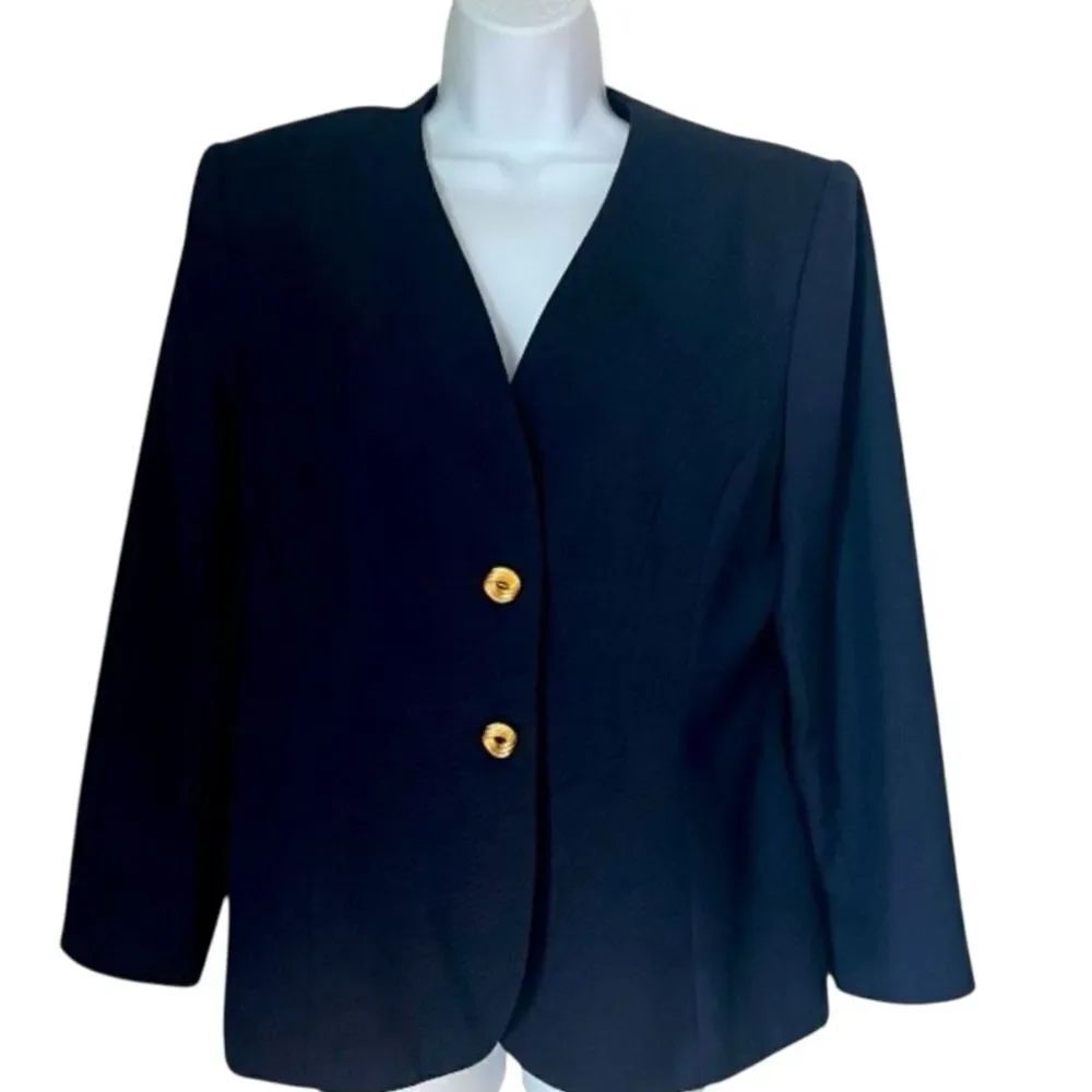 Kasper A.S.L Navy Blue Gold Knot Buttons stylish Career Classy Blazer sz 12P